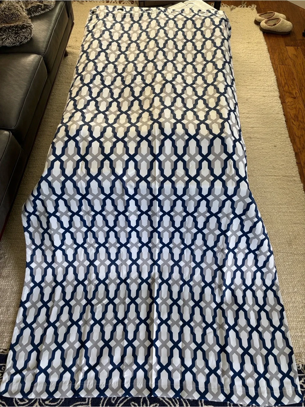 Set of two panels Navy Geometric Grommet Curtain Panel - more available